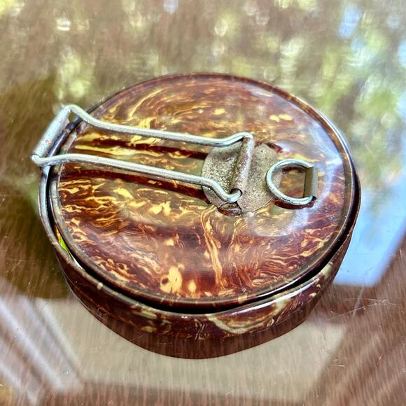 Vintage Metal Compact Mirror with Marbled Lid – 3.25”  Folding Vanity Mirror - Picture 4 of 10